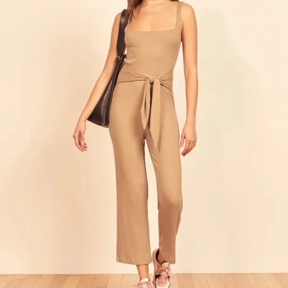 REFORMATION NWT Kazu Camel Ribbed Jumpsuit Romper One Piece - Picture 2 of 9